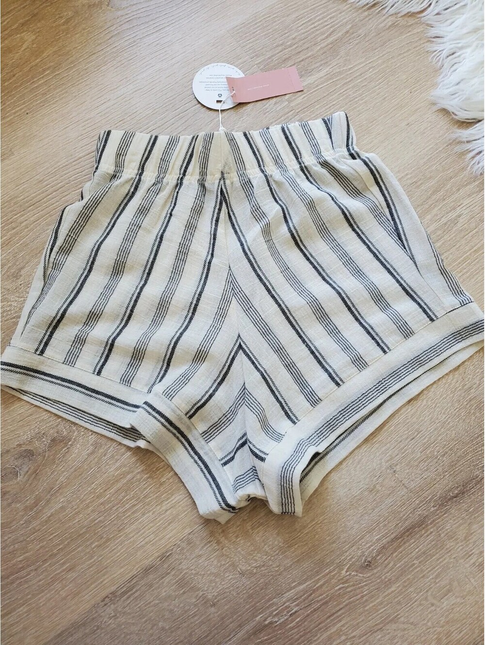 PQ SWIM Black Pearl Sammy Short Women Sz XXS Sheer Shorts Ivory Striped Hi Rise